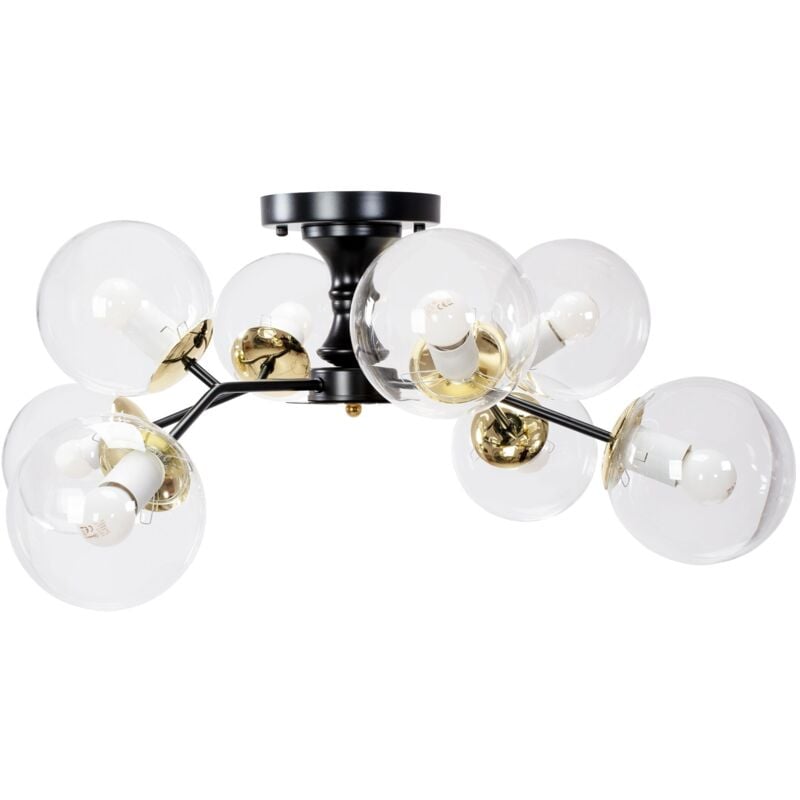 Toolight - lustre APP1135-8C noir or verre balles E27 8-POINTS de lumière