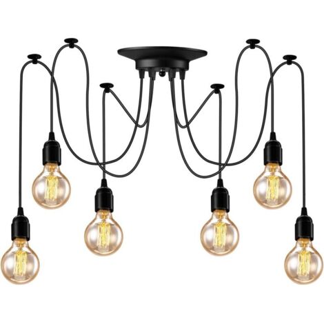 Lustre Araignee Suspension 6 têtes Lampe Suspendue Industrielle Lustre Retro Suspension Luminaire Vintage pour Salon Cuisine Salle Chambre(non ampoules)