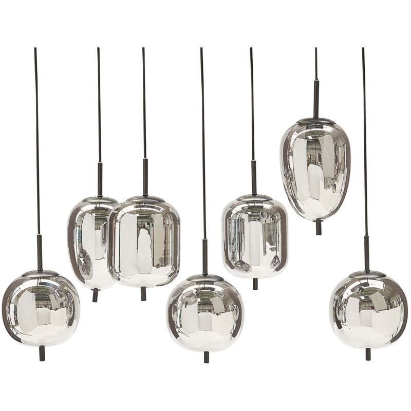 Beliani – Lustre en verre argenté moderne 7 ampoules – Longueur réglable 60-98 cm – Finition brossée – Pour salle à manger et salon