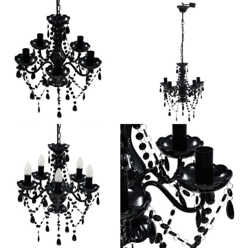 Vidaxl - Lustre avec 5 ampoules Crystal noir - lustre - lustre - Home & Living - Noir