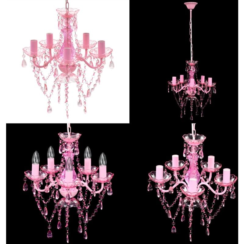 Lustre avec 5 ampoules Crystal rose - Plafonnier en verre cristal artificiel - lustres - Home & Living