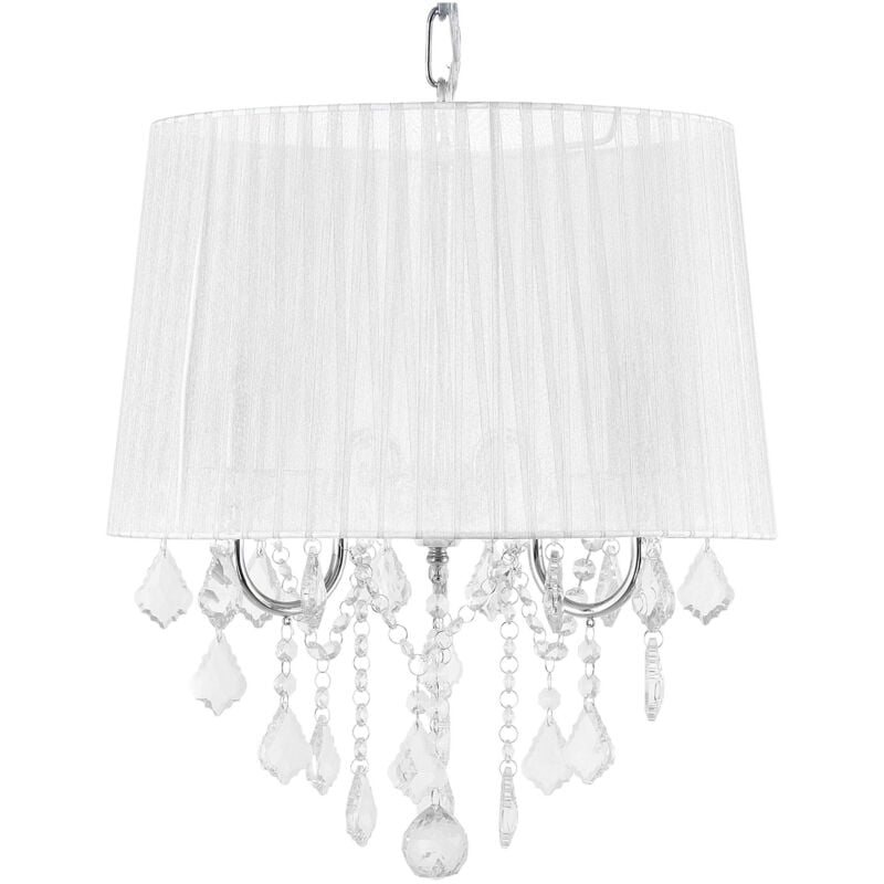 Beliani - Lampe Suspension Lustre Glamour en Tissu Blanc avec Cristaux Décoratifs E14 40W Solution Éclairage de Style pour Salon Tendance