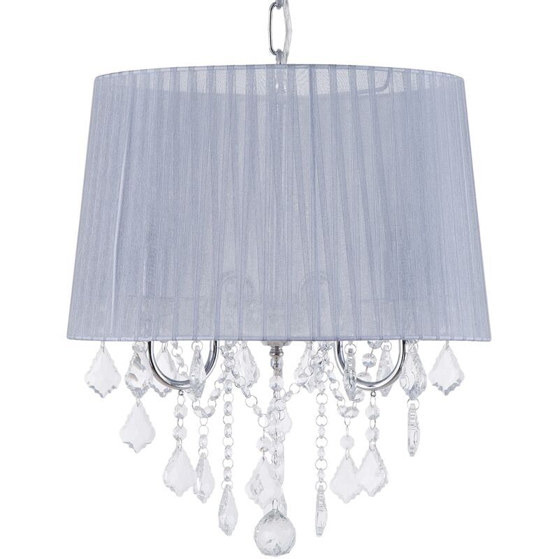 Beliani - Lampe Suspension Lustre Glamour en Tissu Gris avec Cristaux Décoratifs E14 40W Solution Éclairage de Style pour Salon Tendance
