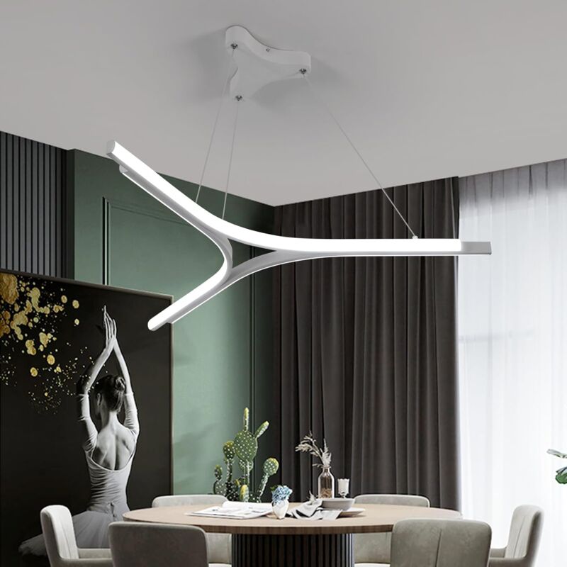 Lustre avec Led, hauteur réglable, adapté aux bureaux, salons, restaurants, cuisines, chambres, blanc - Comely