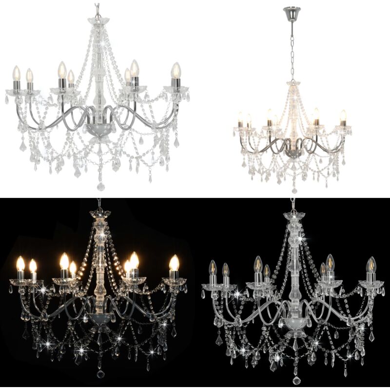 Vidaxl - Lustre avec perles Argenté 8 ampoules E14 - lustre - lustres - Home & Living - Argent