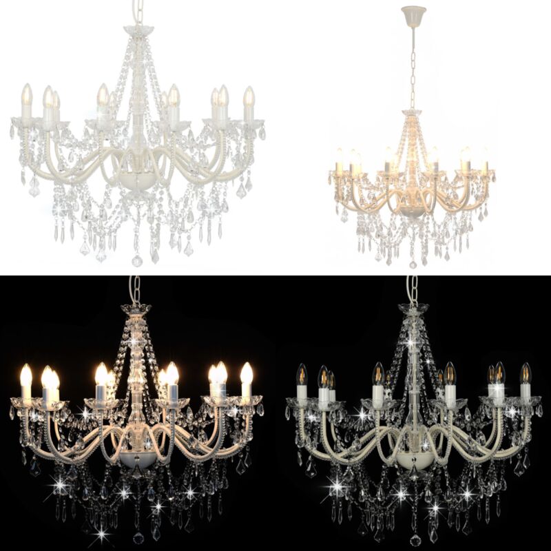 Lustre avec perles Blanc 12 ampoules E14 - lustre - lustres - Home & Living