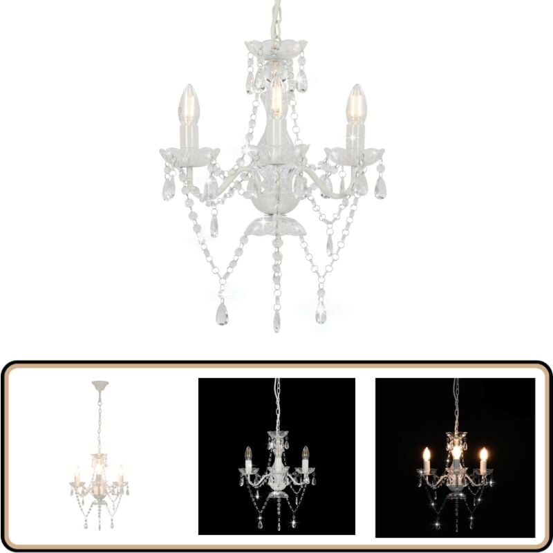Lustre avec perles Blanc Rond 3 x E14 - Lustres - Luminaires Intérieurs - Plafonniers - Décoration Intérieure - Lumière Blanche