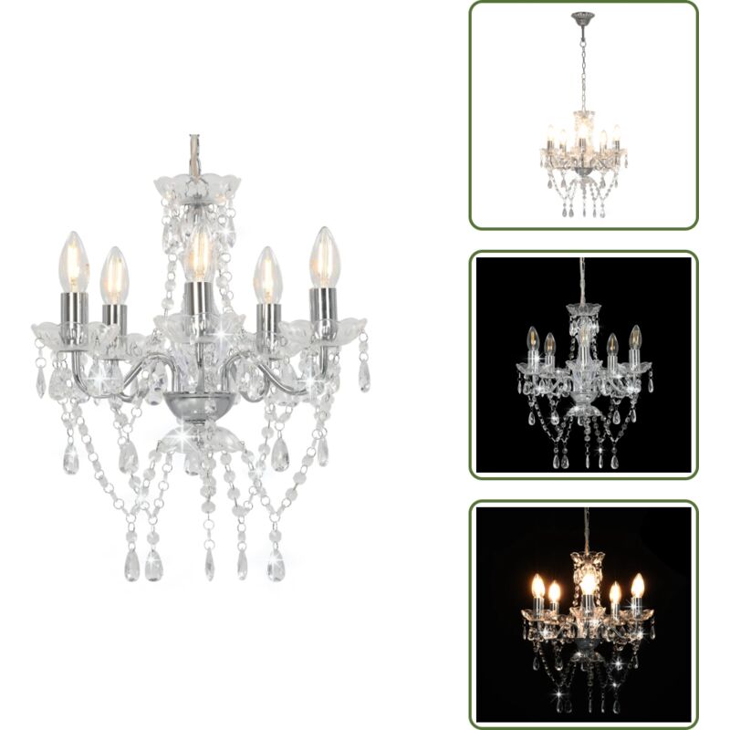 Vidaxl - Lustre avec perles de cristal Argenté Rond 5 x E14 - Lustres - Luminaires Intérieurs - Lampes Suspendues - Décoration Intérieure - Lumière