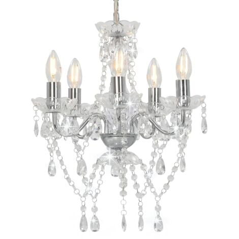 Lustre avec perles de cristal Argenté Rond 5 x E14 vidaXL