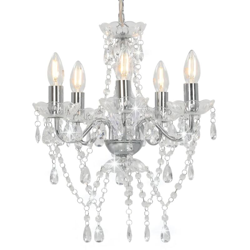 Vidaxl - Lustre avec perles de cristal Argenté Rond 5 x E14