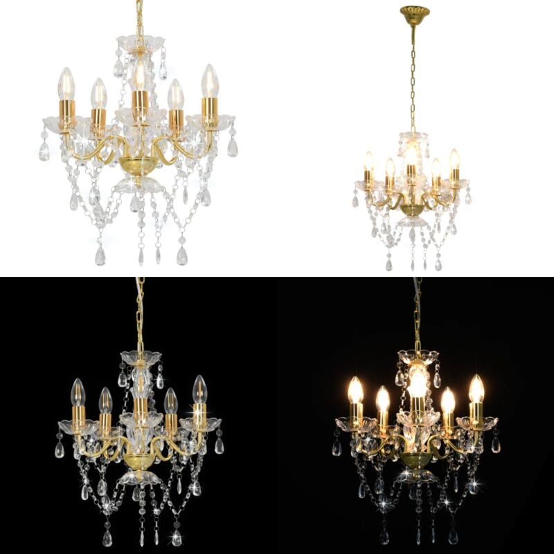Vidaxl - Lustre avec perles de cristal Doré Rond 5 x E14 - Lustres Dorés - Lustres Modernes - Luminaires Intérieurs - Lampes Suspendues - Décoration