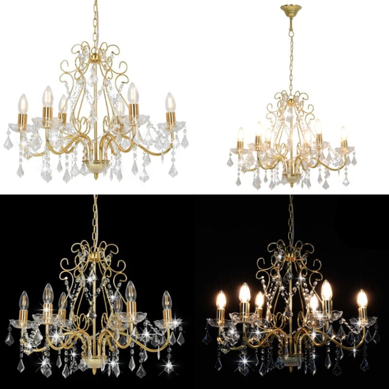 Lustre avec perles de cristal Doré Rond 6 x E14 - Lustres Dorés - Lustres Modernes - Luminaires Intérieurs - Lampes Suspendues - Décoration