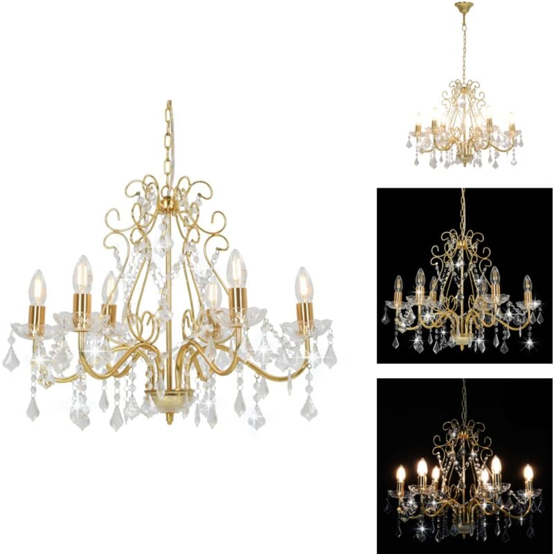 Vidaxl - Lustre avec perles de cristal Doré Rond 6 x E14 - Lustres Dorés - Lustres Modernes - Luminaires Intérieurs - Lampes Suspendues - Décoration