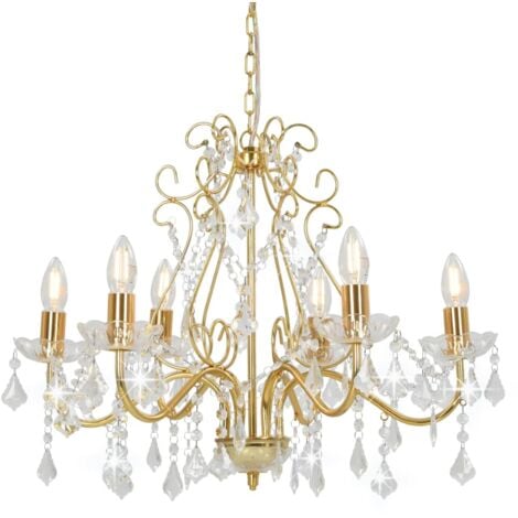 Lustre avec perles de cristal Doré Rond 6 x E14 vidaXL
