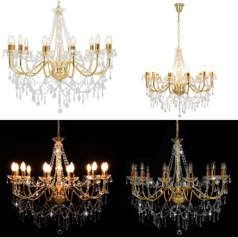 Vidaxl - Lustre avec perles Doré 12 ampoules E14 - lustre - lustres - Home & Living - Or