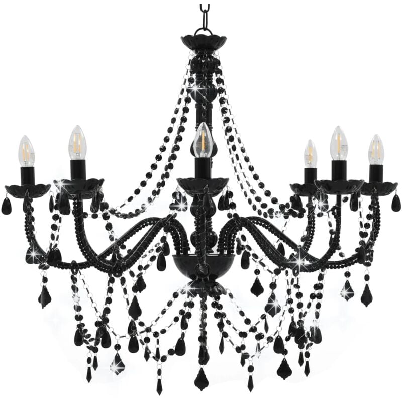 Lustre à perles Noir 8 ampoules E14