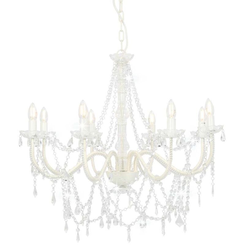 Vidaxl - Lustre avec perles Blanc 8 ampoules E14