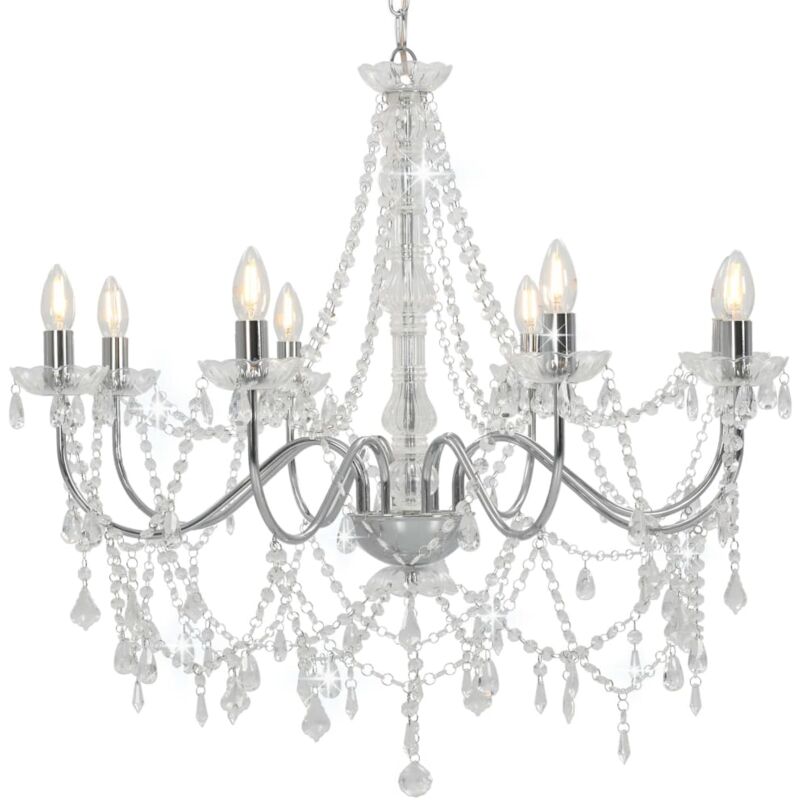 Vidaxl – Lustre argenté avec perles de cristal – 8 ampoules E14 – Dimensions 80x75cm – Métal et acrylique – Installation facile - vidaXL69870