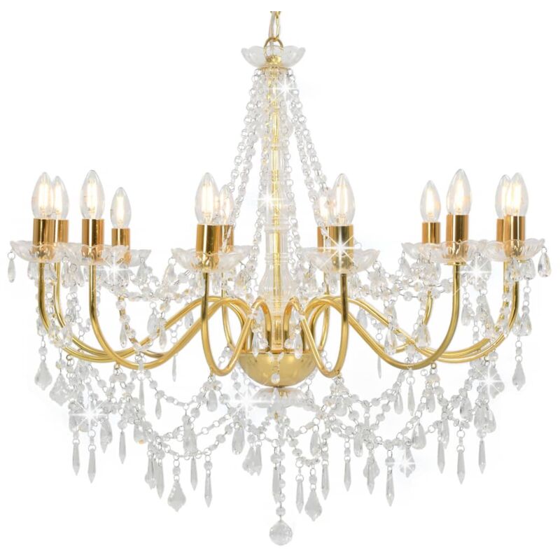 vidaXL Lustre avec perles Doré 12 ampoules E14