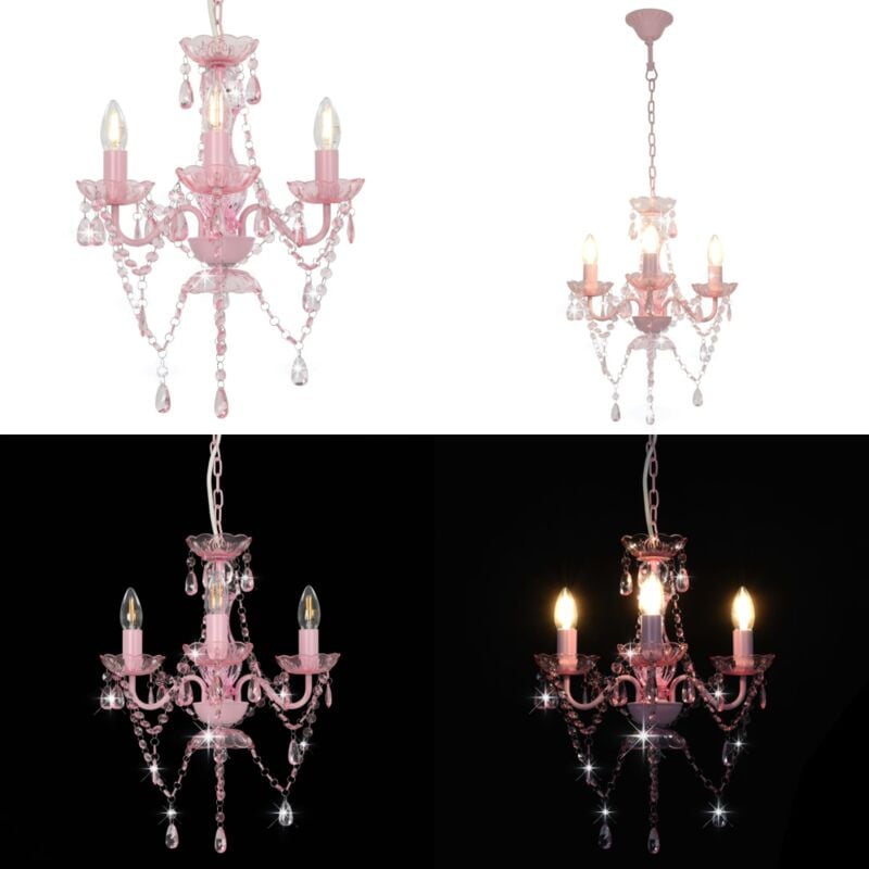 Vidaxl - Lustre avec perles Rose Rond 3 x E14 - Lustres Roses - Luminaires Modernes - Lampes Suspension - Décoration Intérieure - Lumieres Salon