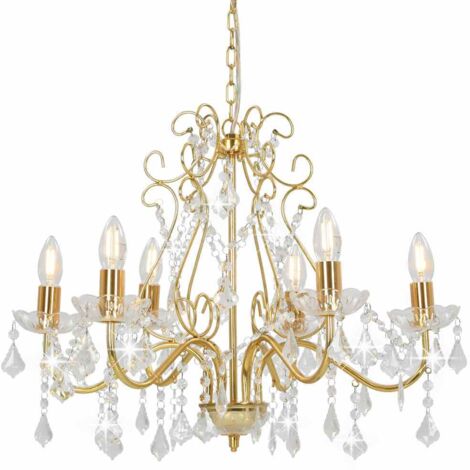 Lustre avec perles Suspension  Plafonnier de cristal Doré Rond 6 x E14 84317