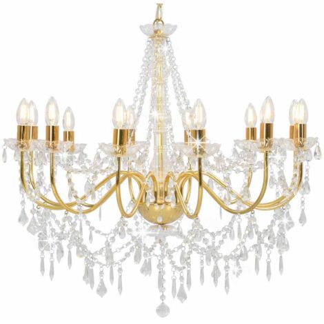 Lustre avec perles Suspension Plafonnier Doré 12 ampoules E14 97897