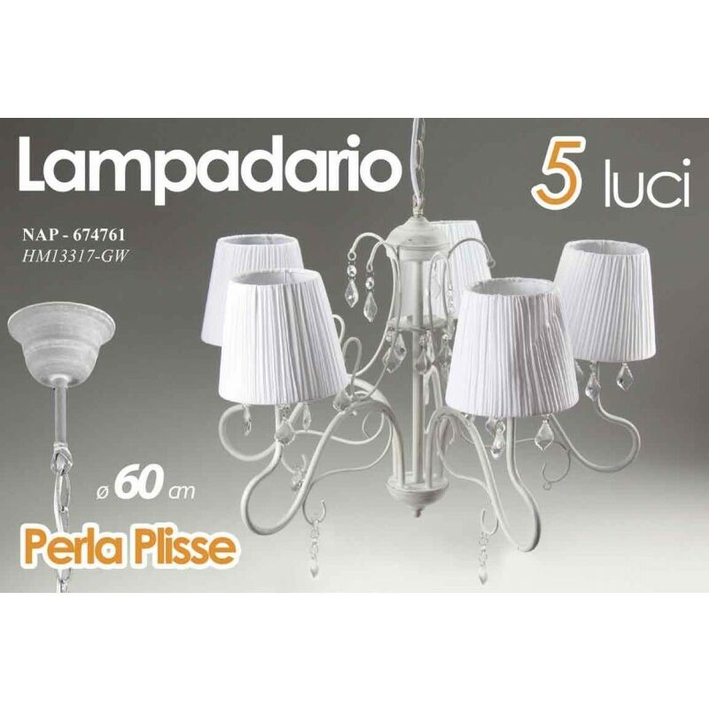 Webmarketpoint - Lustre blanc 5 lumières avec abat-jour en tissu 60 cm Webmarketpoint - Lustre blanc 5 lumières avec abat-jour en tissu 60 cm
