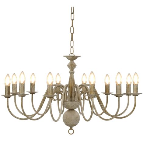 Lustre Blanc antique 12 ampoules E14 CFW42869