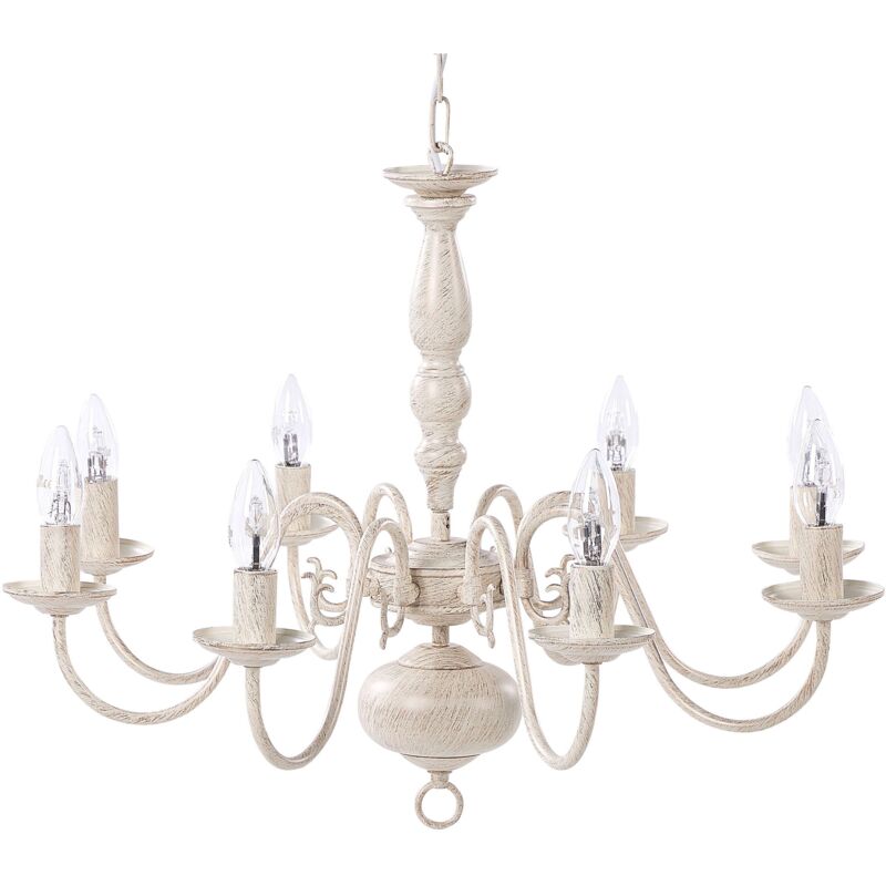 Beliani - Lustre Classique en Acier 8 Ampoules Blanc Cassé Parfait pour Salon ou Salle à Manger au Style Rétro Glamour et Traditionnelle