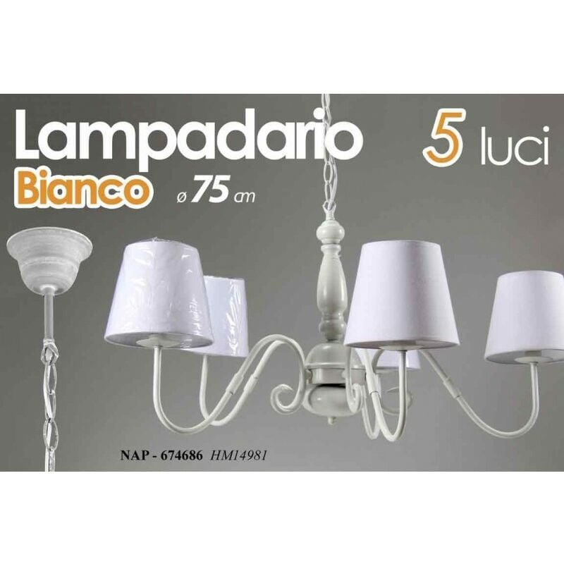 Webmarketpoint - Lustre blanc minable avec 5 abat-jour en tissu cm 75