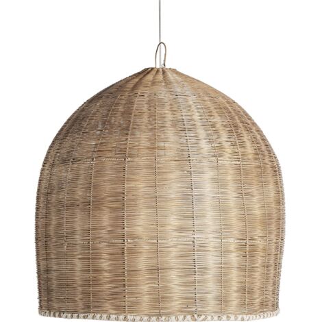 Lustre boho en rotin marron finition vieillie ambiance chaleureuse - Marron rotin finition vieillie
