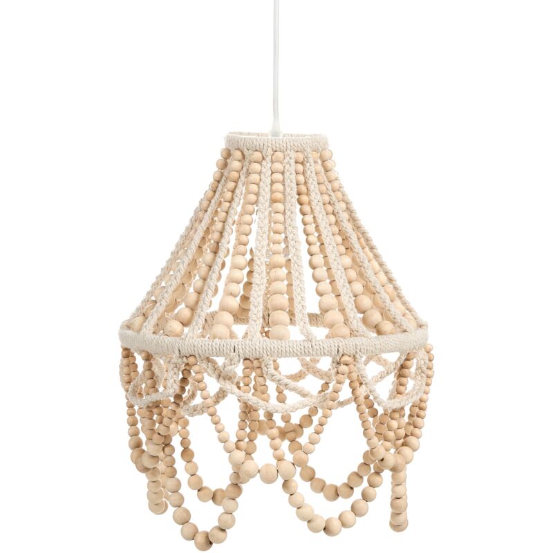 Beliani - Lustre Boho Suspendu en Perles de Bois et Tissu Macramé Marron Clair Menik