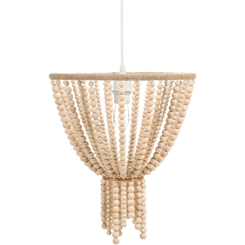 Beliani - Lustre Boho Suspendu en Perles de Bois Marron Clair Pusweli