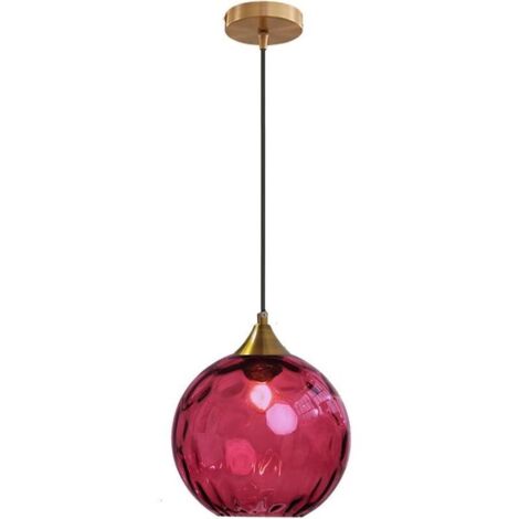 Lustre boule de verre de 20 cm, base en bronze doré avec boule de verre, idéal pour un îlot de cuisine ou une salle à manger (rouge)