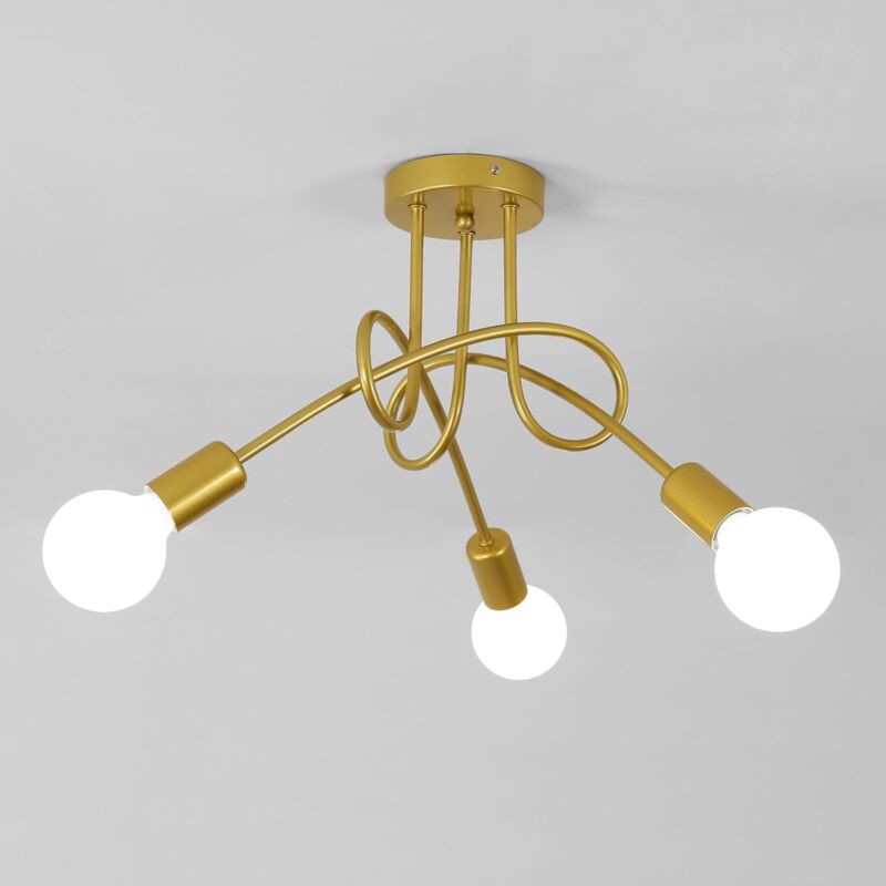 Plafonnier Industriel 3 Lumières E27, Lustre en Fer Vintage Or pour Chambre Salon Cuisine Salle à Manger (Ampoules Non Incluses) - Goeco