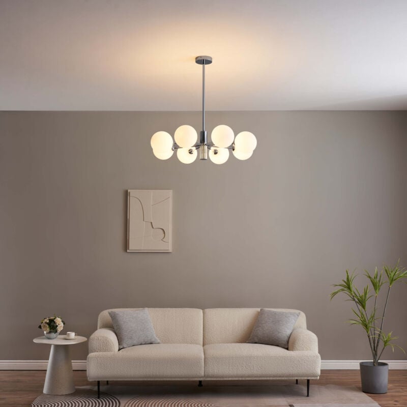 Lustre chromé avec abat-jour en verre blanc - Nicolea