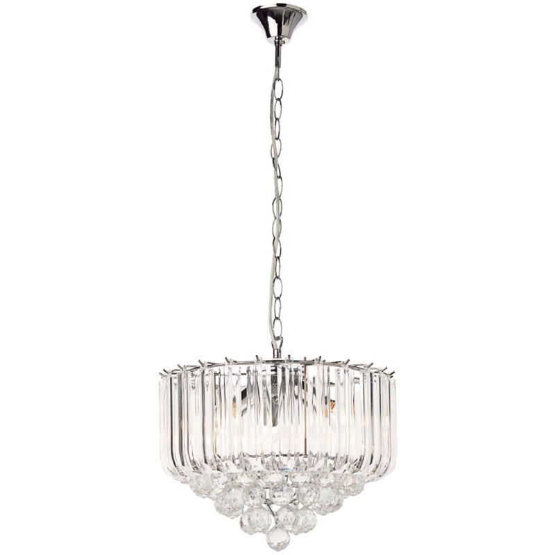 Suspension lustre en cristal lampe à suspension en cristal Lustre clair, métal chromé, 4x douilles E14, DxH 35x90 cm