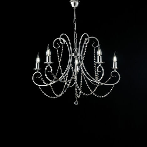 Lustre cinq lumières en fer chromé avec strass 68x h55 cm