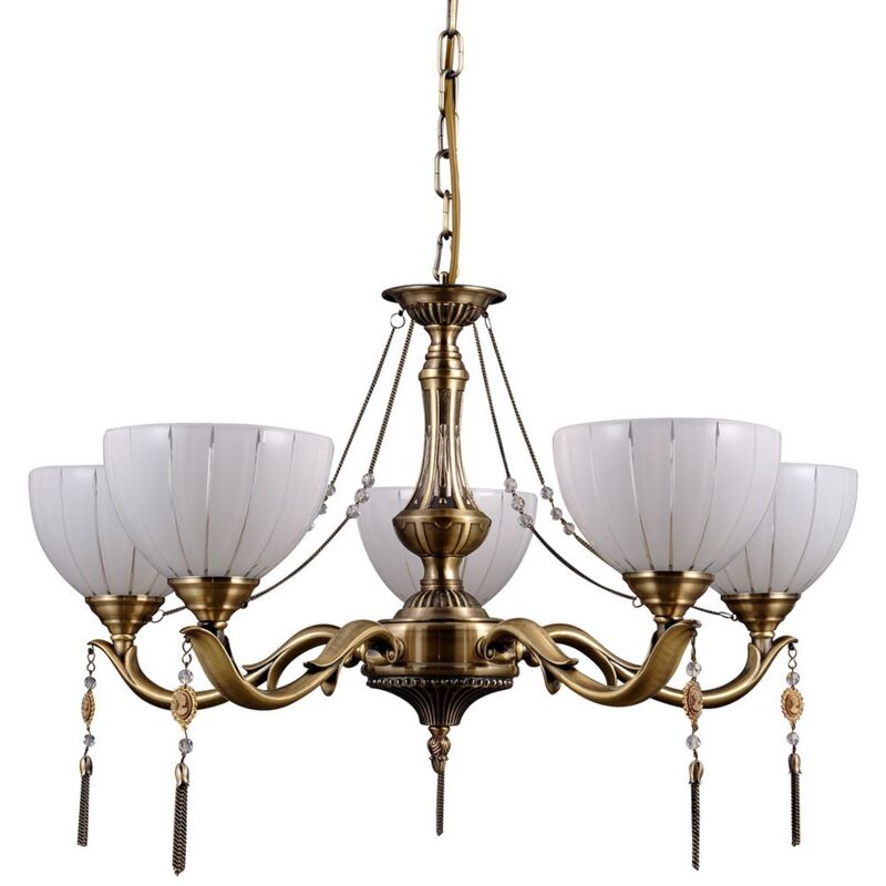 Baxio - Lustres stylisés dorés à 5 lumières avec abat-jour en verre laiteux, E27 - Italux