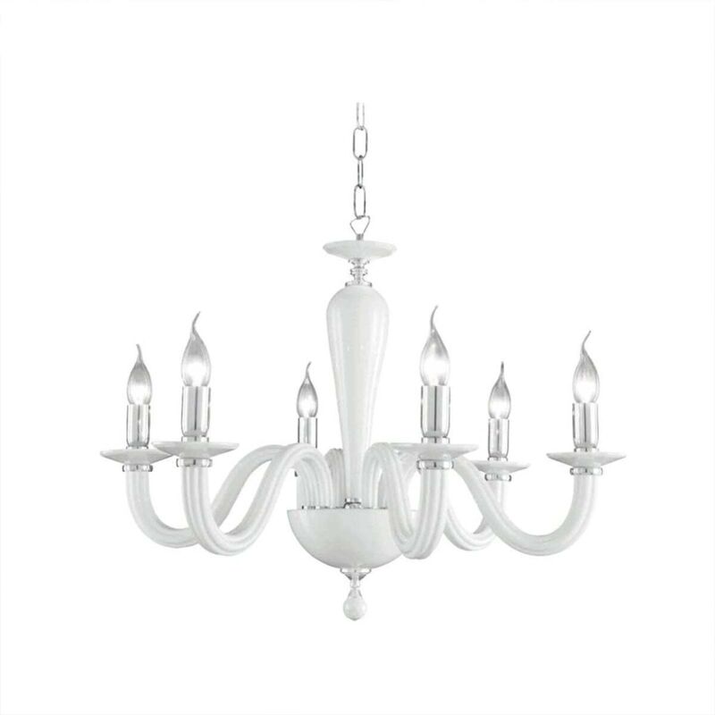 Lustre classique en verre à 6 lumières Made in Italy Ravel 6 - Blanc