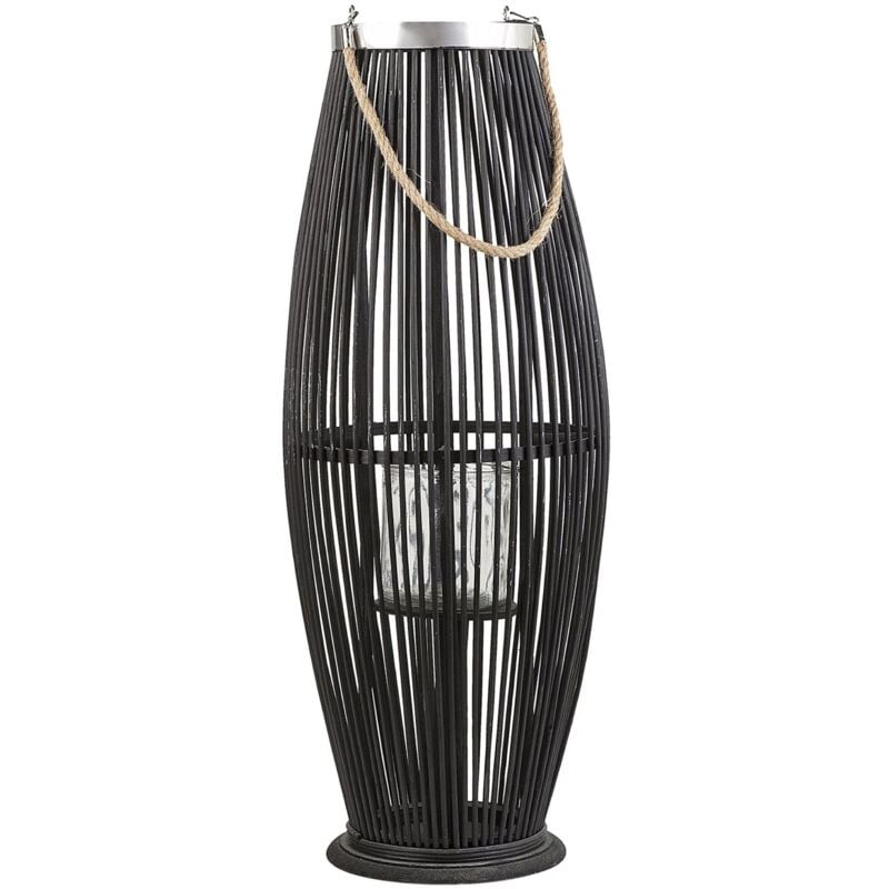Beliani - Lanterne Décorative Bougeoir Design 72 cm de Hauteur en Bambou Noir Accessoire Parfait pour Salon Chambre au Style Boho et Scandinave