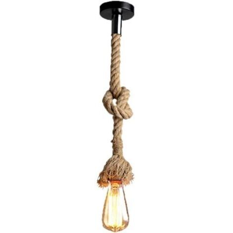 Lustre corde chanvre, 100cm AC 220V E27 Vintage Style Rétro Lampe Suspension Corde pour Restaurant Bar Cafe Lighting Utilisation (douille unique, ampoule n'est pas inclus)