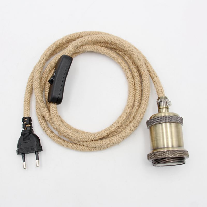 Lustre Corde de Chanvre Câble 1.8m, Douille E27 Interrupteur avec Fil Cable Ampoule, Pour DIY Lampe Suspension Lumière Pendante