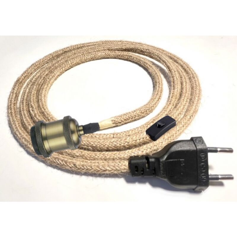 Ahlsen - Lustre Corde de Chanvre Câble 1.8m, Douille E27 Interrupteur avec Fil Cable Ampoule, Pour diy Lampe Suspension Lumière Pendante Industrielle