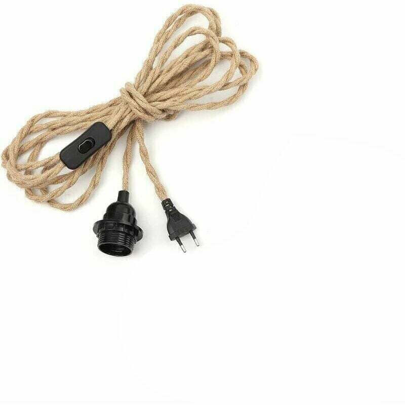 Lustre Corde de Chanvre Câble 3m, Douille E27 Interrupteur avec Fil Cable Ampoule, Pour DIY Lampe Suspension Lumière Pendante Industrielle Lustre