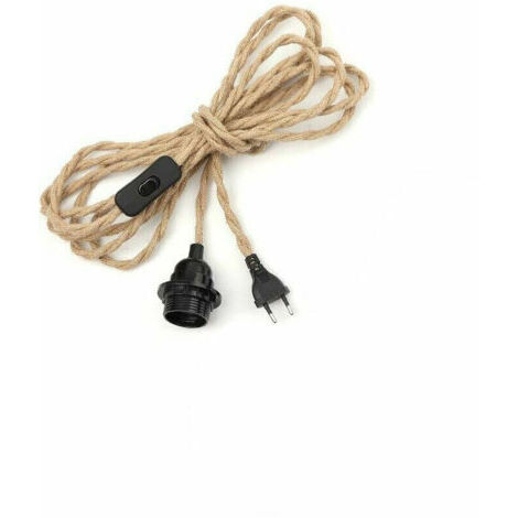 Lustre Corde de Chanvre Câble 3m, Douille E27 Interrupteur avec Fil Cable Ampoule, Pour DIY Lampe Suspension Lumière Pendante Industrielle Lustre Douille Fil Electrique Vintage