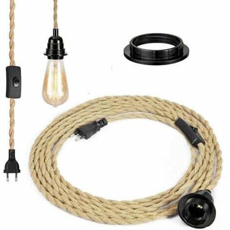 Lustre Corde, Rétro Douille E27 avec Fil électrique de 4,5 mètres et Interrupteur, Pour Lampe Suspension Corde(ampoule n'est pas inclus),Superma,TRIMEC