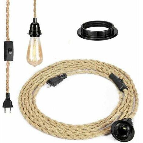 Lustre Corde, Rétro Douille E27 avec Fil électrique de 4,6 mètres et Interrupteur, Pour Lampe Suspension Corde(ampoule n'est pas inclus),Superma