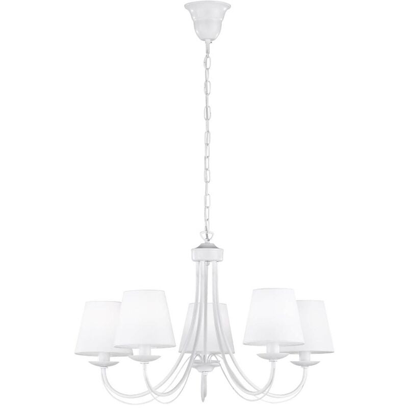 Lustre Cortez 5 Lumières en Métal Blanc Mat avec Abat-jours en Tissu Blanc d. 65