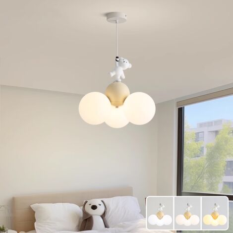 Lustre créatif, suspension LED, plafonnier suspendu avec ours de dessin animé, 3 températures de couleur réglables, 36 cm x 32 cm